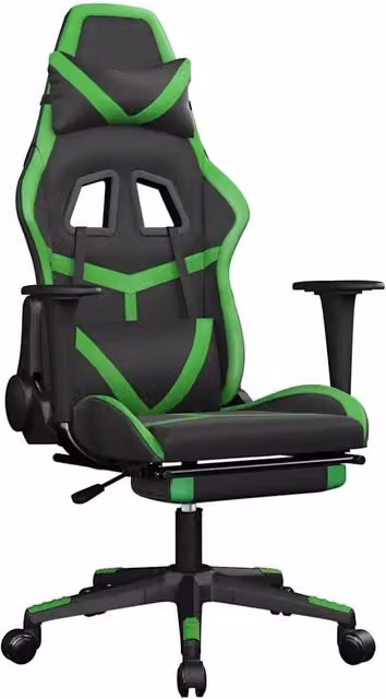Sedia da Gaming | Sedia da e-sports Massaggio Poggiapiedi Nero e Verde Similpelle