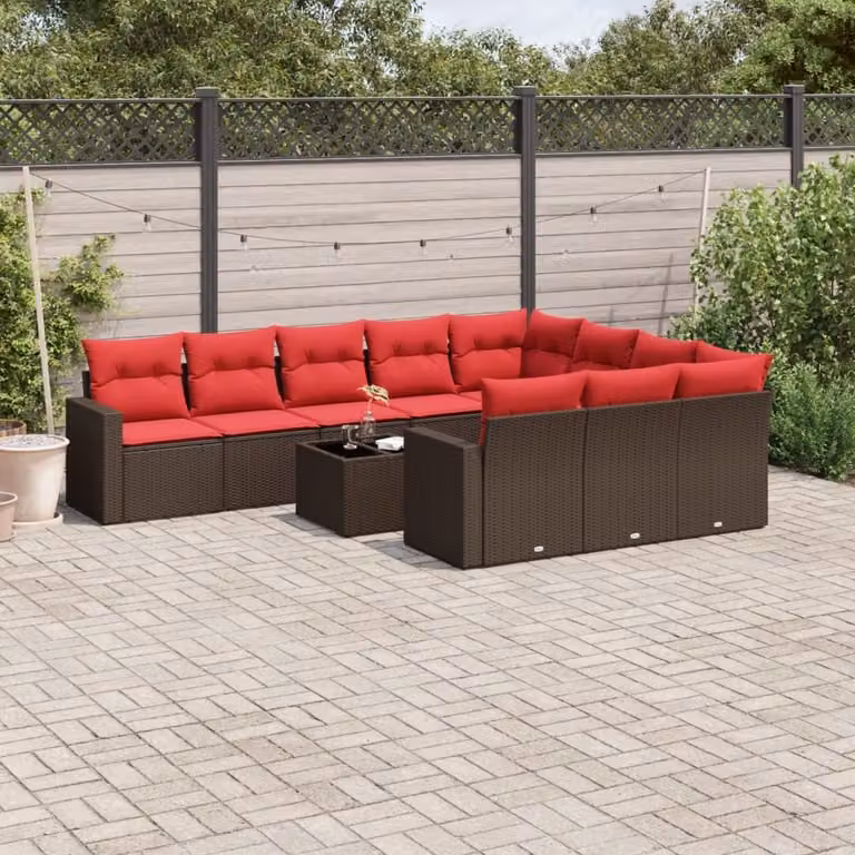 Maison Exclusive - Set Divani da Giardino 11 pz con Cuscini Polyrattan Marrone