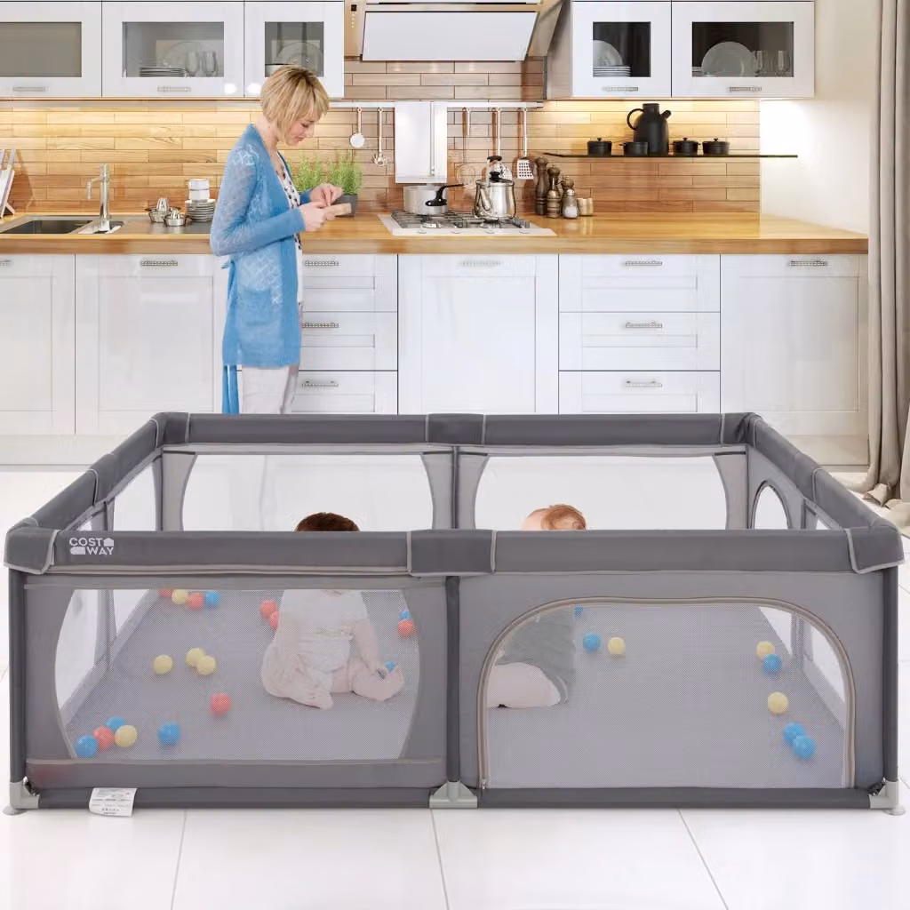 Recinto extra large per neonati e bambini con rete traspirante, Box per interno ed esterno Antracite L: 147 cm, P: 147 cm, H: 68,5 cm – 2