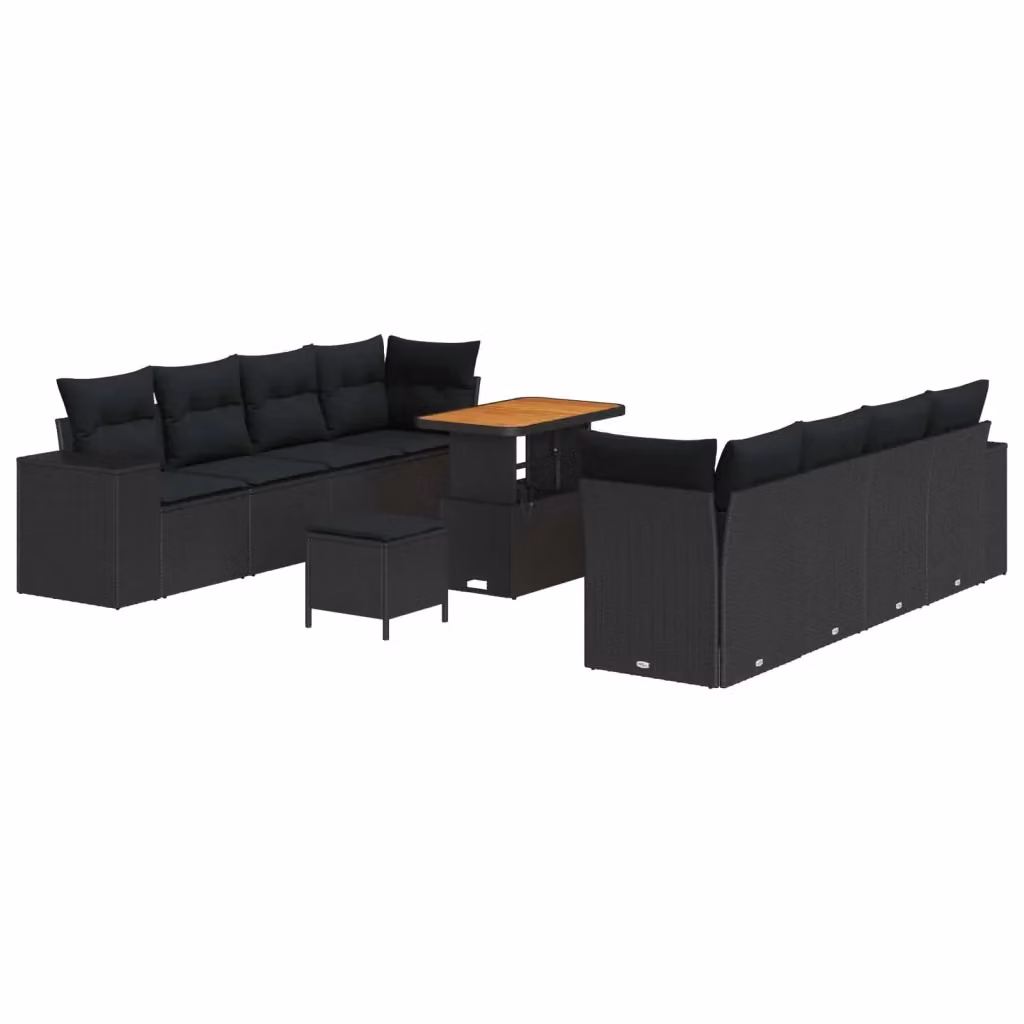 Set Divano da Giardino vidaXL 11 Pezzi a Forma di L con Cuscini e Tavolino Nero – 2