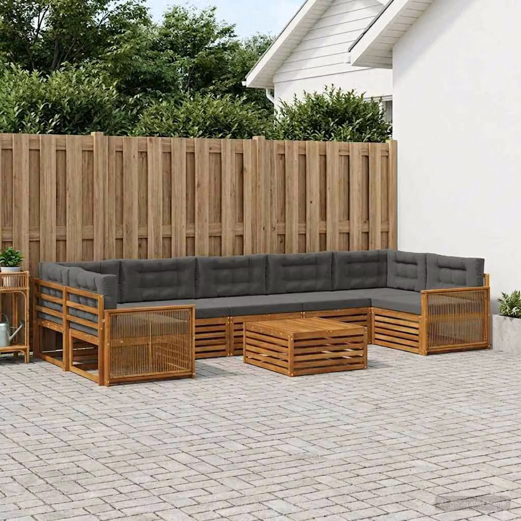 Set di divani da esterno vidaXL a forma di L composto da 8 pezzi in legno di acacia con cuscini in beige e antracite