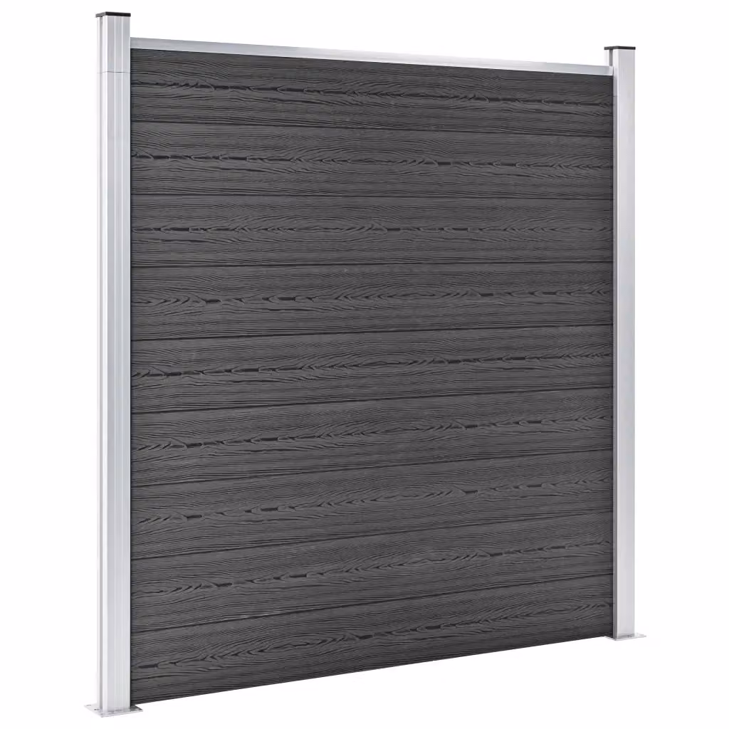 Set di pannelli per recinzione in WPC e alluminio vidaXL, colore nero, L: 699 cm, H: 186 cm – 2