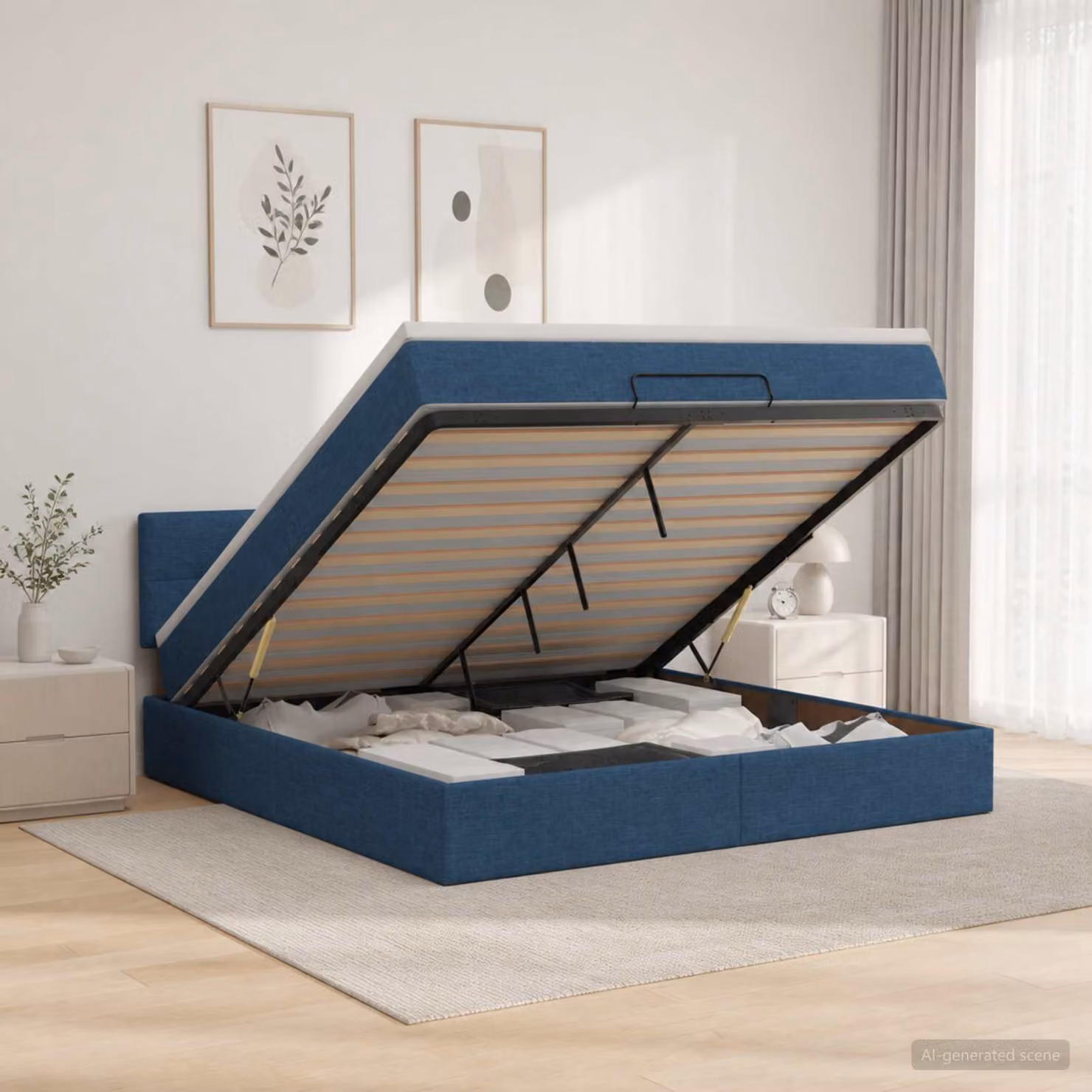 Letto ottomano con materasso vidaXL in tessuto blu L 140 cm x P 190 cm