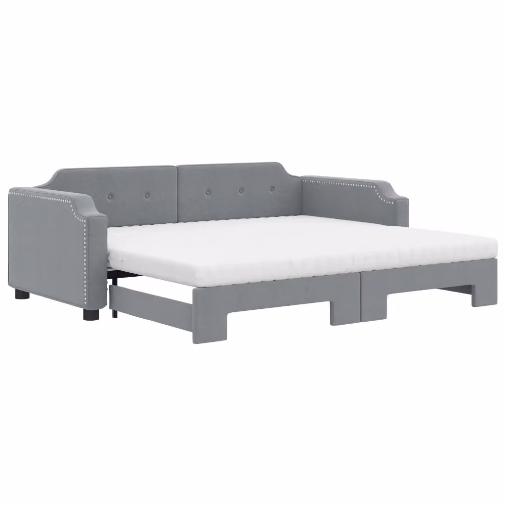 Divano Letto Estraibile vidaXL in Tessuto Grigio con Cassetto per Soggiorno e Camera da Letto L: 223 cm, P: 110 cm, H: 66,5 cm, Materasso 100x200 cm – 2