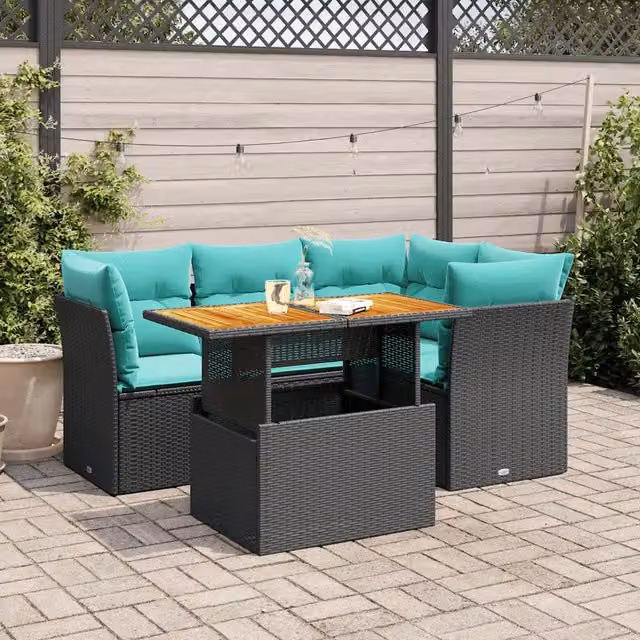 Set Divani da Giardino 5 pz con Cuscini in Polyrattan Nero 3326920