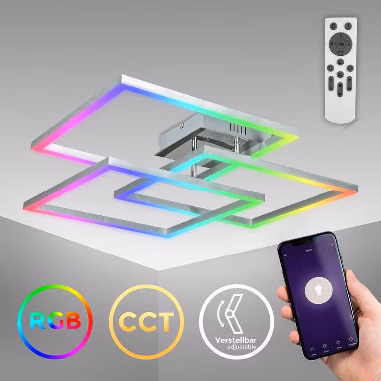 B.K.Licht Plafoniera LED smart WiFi, App e telecomando, controllo vocale, dimmerabile, CCT luce calda, neutra, fredda, colorata RGB, iOS & Android