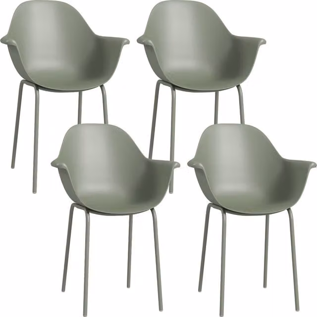 Set di 4 sedie da giardino Outsunny in PP e acciaio con piedini antiscivolo, colore verde, L: 59 cm, P: 55 cm, H: 84 cm