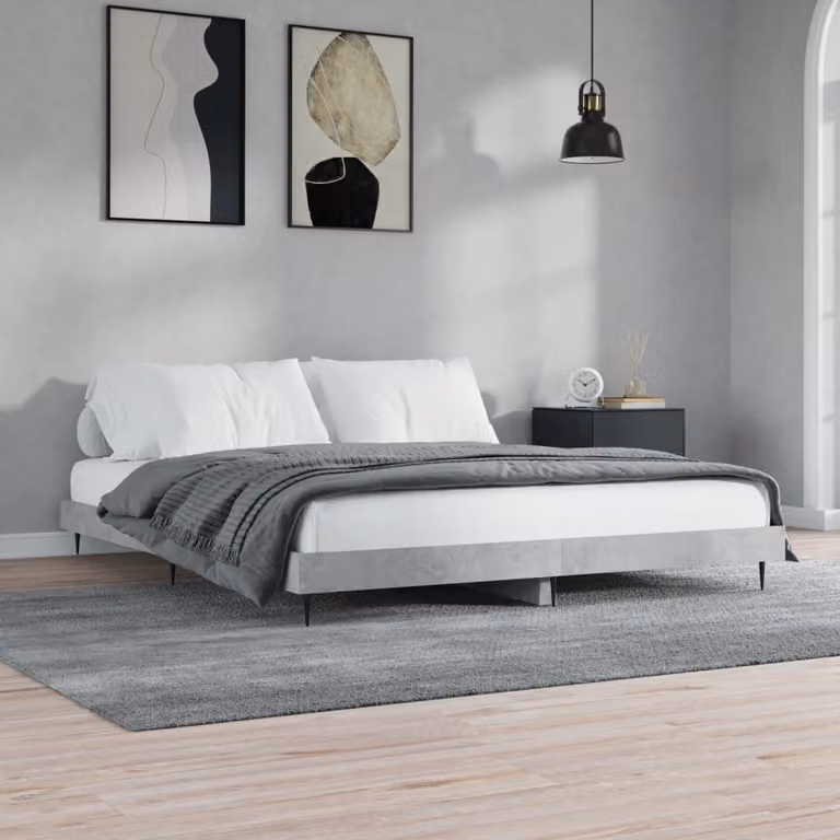 The Living Store Struttura per letto in cemento grigio 200x200 cm Materiale a base di legno