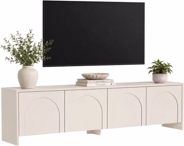 Noma, Mobile Porta tv Apertura a Ribalta, 180x32x45h cm Bianco Crema