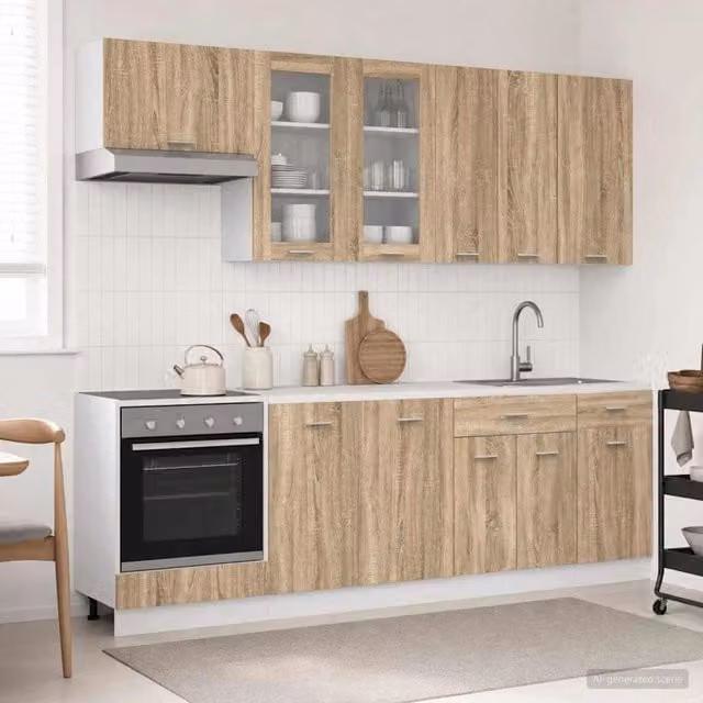 Unità Cucina Moderna vidaXL in Legno Rovere Marrone con Ante in Vetro 8 Pezzi