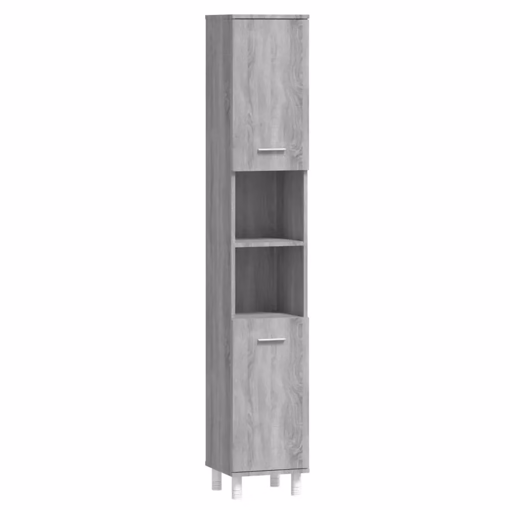 Armadietto da bagno moderno vidaXL in legno grigio con ante a battente e ripiani interni, sospeso, L: 30 cm, P: 30 cm, H: 179 cm – 2