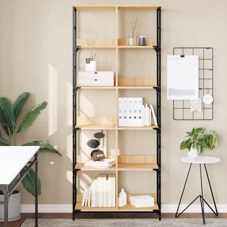 Libreria stile industrial vidaXL in legno e metallo, colore beige e marrone, L 78,5 cm x P 33 cm x H 188,5 cm