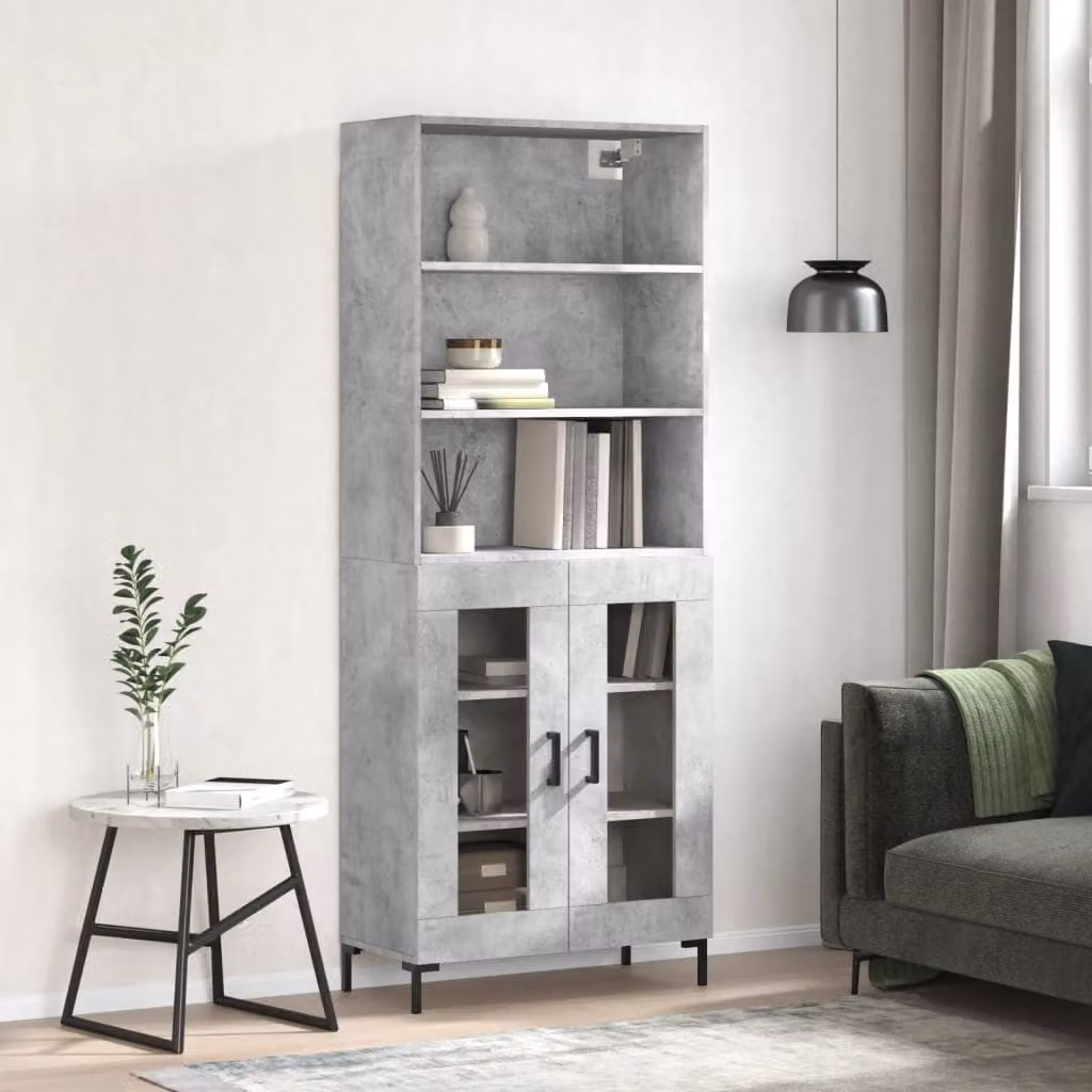 vidaXL Credenza Moderna Grigia con Ante in Vetro e Ripiani Interni, L/P/H: 69,5 x 34 x 180 cm