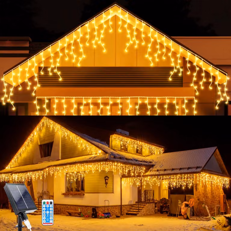 Tenda luminosa solare, 8 metri, 264 LED, 44 fili, grado di protezione IP65, con telecomando