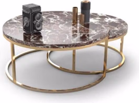 Luxus Marmor Couchtisch + Beistelltisch Set Runde Wohnzimmer Tische 2tlg