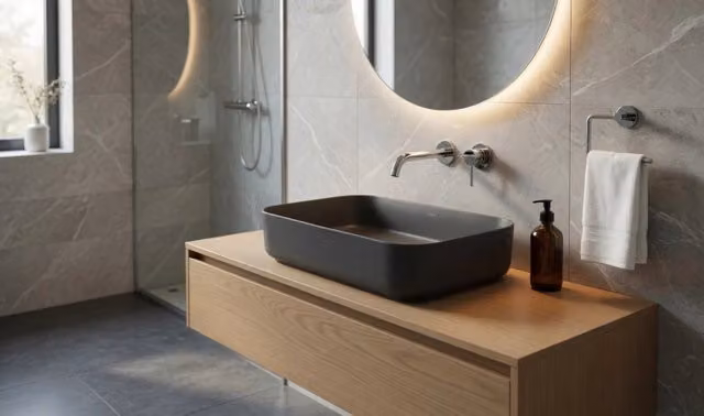 Lavabo rettangolare da appoggio senza troppo pieno in ceramica senza foro rubinetto - Antracite Opaco