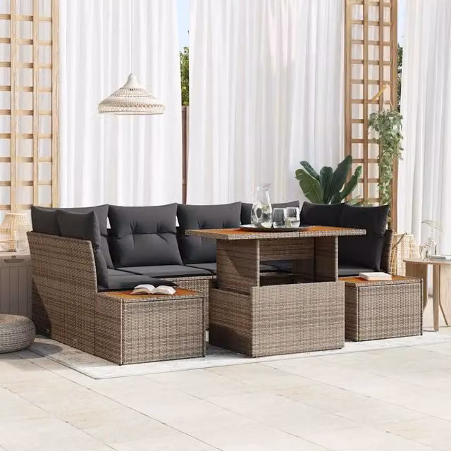 Set Divano da Giardino 7 pz Grigio Poly Rattan 3358773