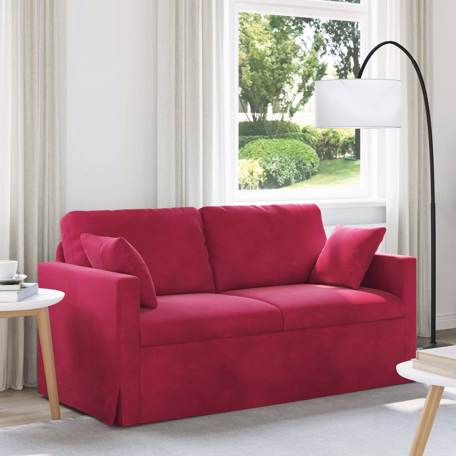 vidaXL Divano Moderno in Velluto Rosso con Cuscini e Coperture Rimovibili L: 158 cm, P: 78 cm, H: 80 cm – 1