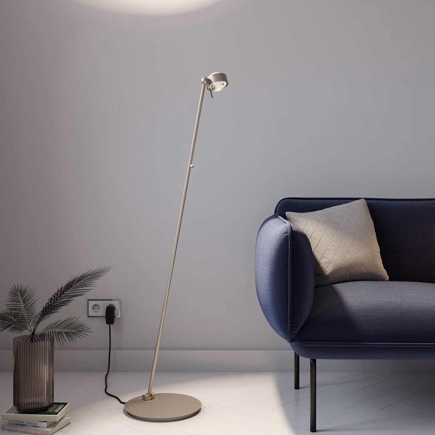 Top Light Lampada da terra a LED Puk Mini Floor Single, dimmerabile, Alluminio / Grigio / Zincato, Soggiorno / Sala da pranzo, Metallo, Design, Lampada LED da terra