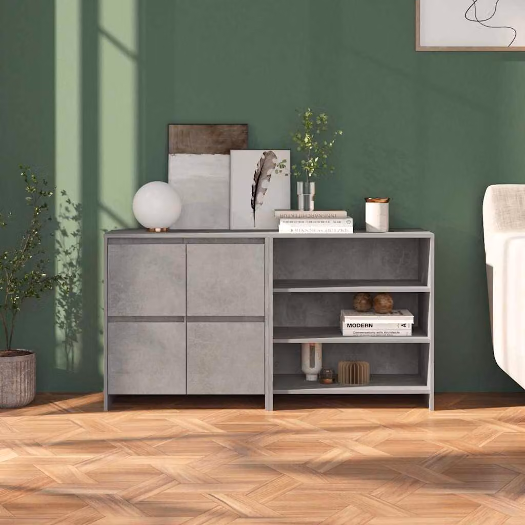 Set di 2 credenze moderne vidaXL in legno multistrato e MDF, colore grigio, da appendere alla parete – 1