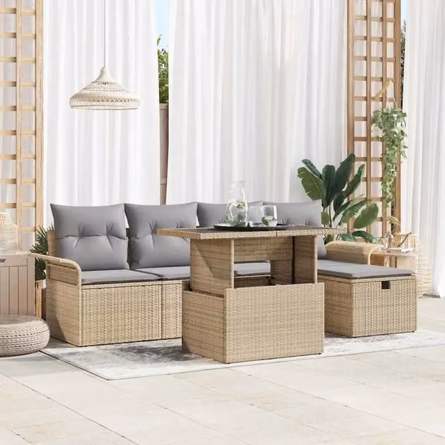 Set Divano da Giardino 6 pz Beige polyrattan 3359667