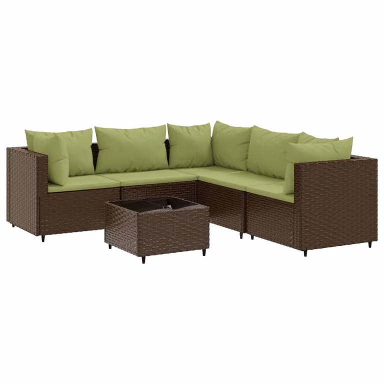 Set Mobili da Giardino 6pz con Cuscini in Polyrattan Marrone