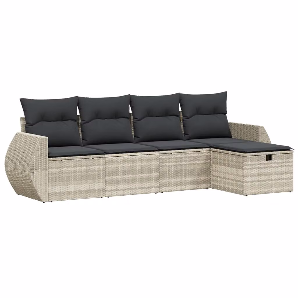 Set Divano da Giardino 5pz con Cuscini Grigio Chiaro Polyrattan