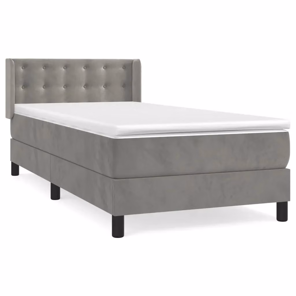 vidaXL Giroletto a Molle con Materasso in Velluto Grigio Chiaro L/P/H: 90 x 200 cm – 2