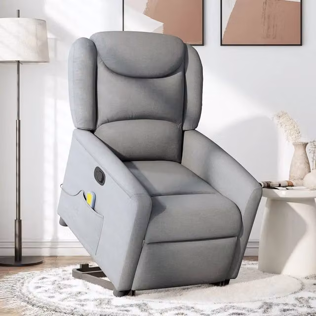 Poltrona | Sedia Relax Alzapersona Massaggi Reclinabile Grigio Chiaro Tessuto