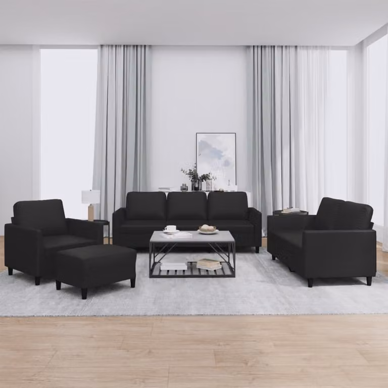 Maison Exclusive - Set divano 4 pezzi con cuscini in ecopelle nera