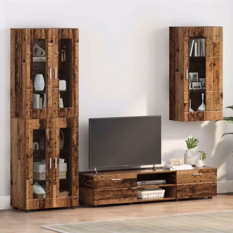 Armadio a parete moderno vidaXL in legno e MDF marrone con ante in vetro e ripiani interni