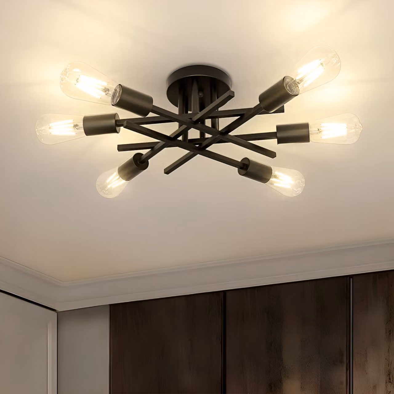 Plafoniera lampadario industriale d'epoca E27 (senza lampadina) 6 fiamme metallo retro lampada da soffitto nero camera da letto soggiorno sala da pranzo