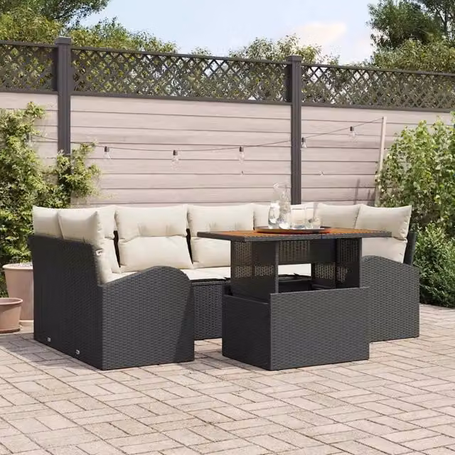 Set Divano da Giardino 7 pz Nero Poly Rattan 3358273