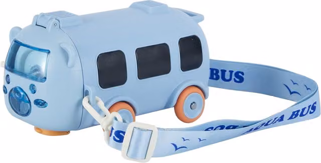Bottiglia termica KASANOVA per bambini con cannuccia e tracolla, azzurro, 400 ml