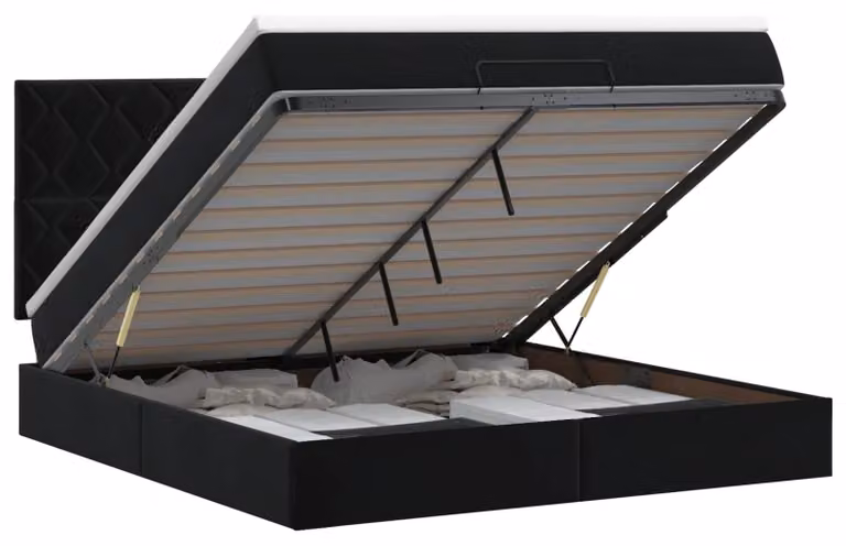 Letto imbottito in stile ottomano, con materasso, colore nero, dimensioni 180 x 200 cm, rivestito in velluto