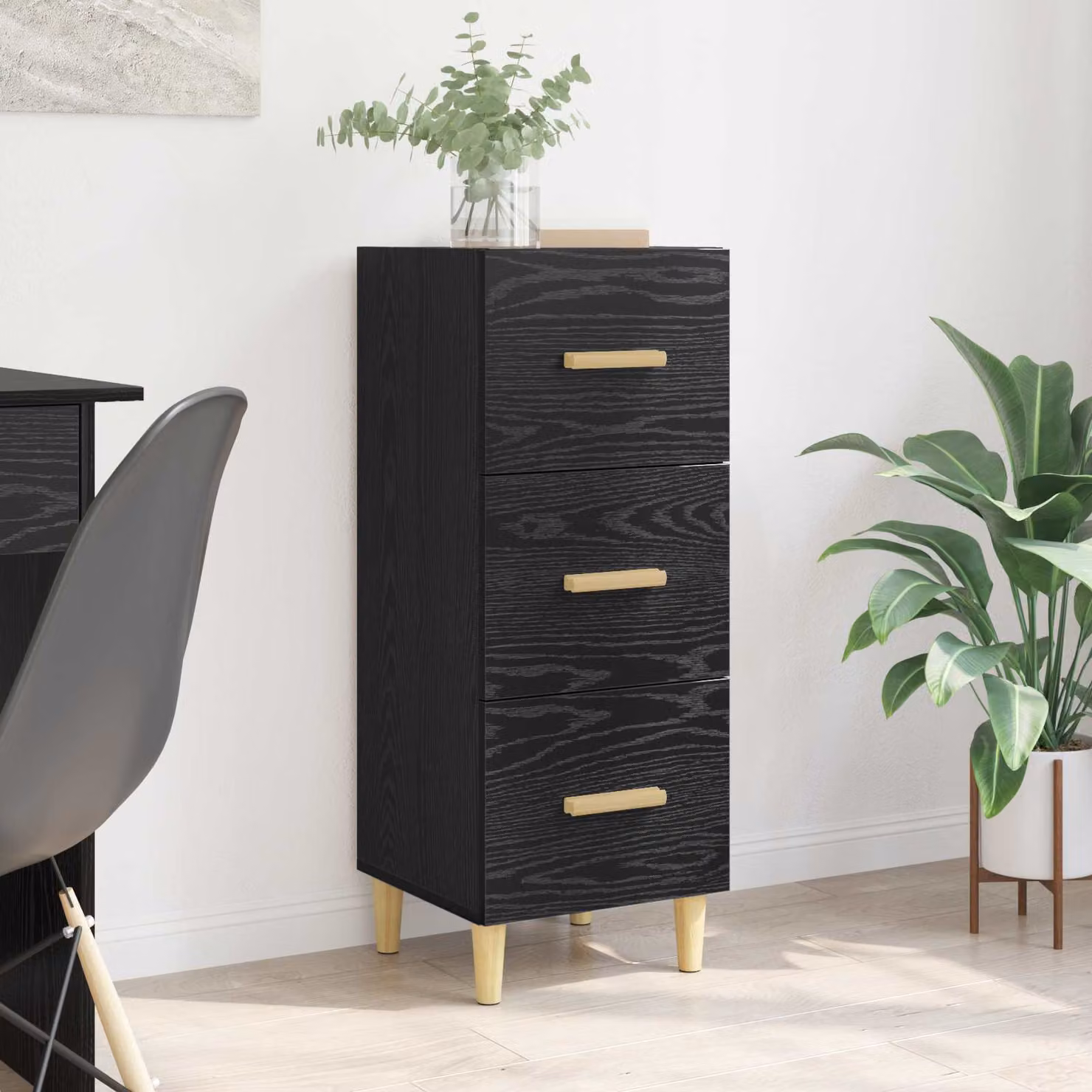 Credenza moderna vidaXL in legno MDF nero, L 34,5 cm x P 34 cm x H 90 cm