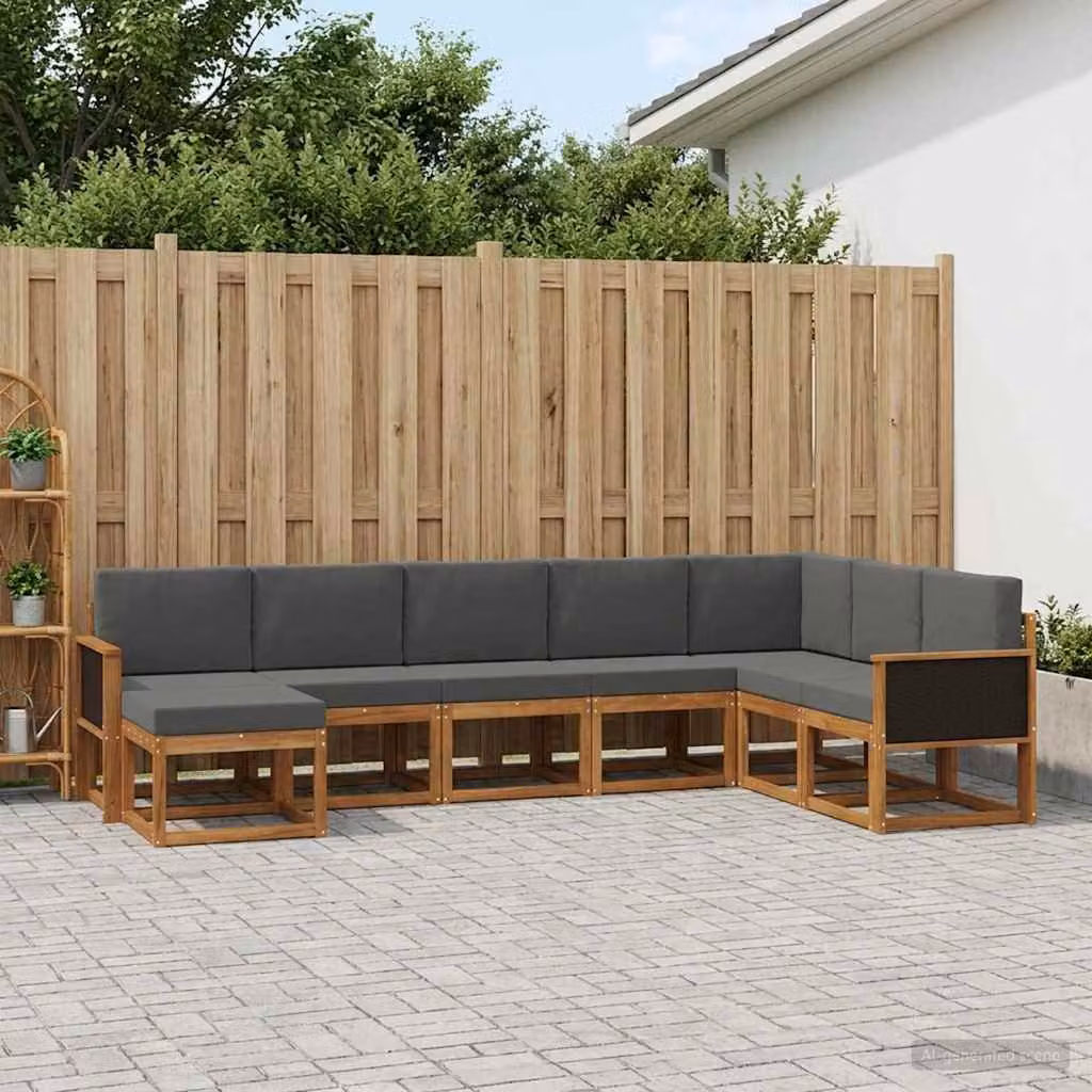vidaXL Set di divani da esterno 8 pz in legno di acacia con cuscini, L-shape, Marrone, Beige e Antracite