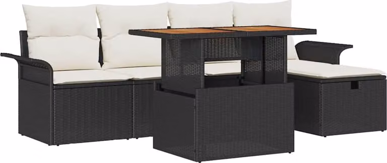 Set Divano da Giardino 6 pcs Nero polyrattan