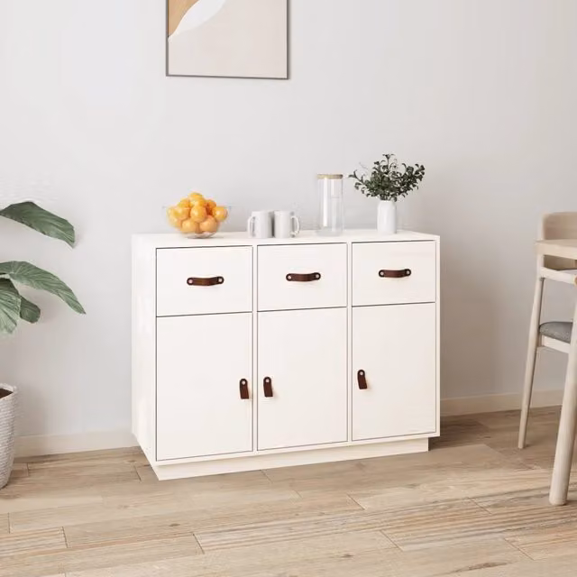 Credenza bianca in legno massello di pino stile rustico vidaXL L/P/H: 100 x 40 x 75 cm