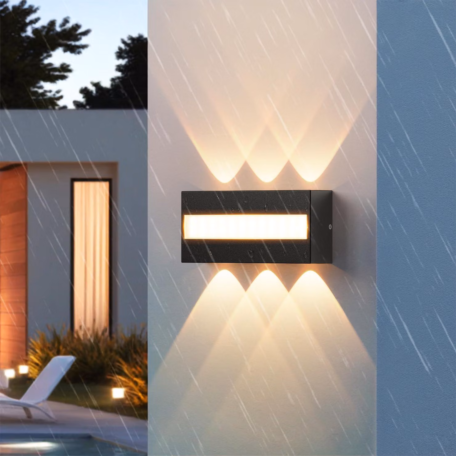Lampada a LED da parete, 12W, 3000K, grado di protezione IP65, alluminio, dimensioni 17x5x8 cm, effetto 3D