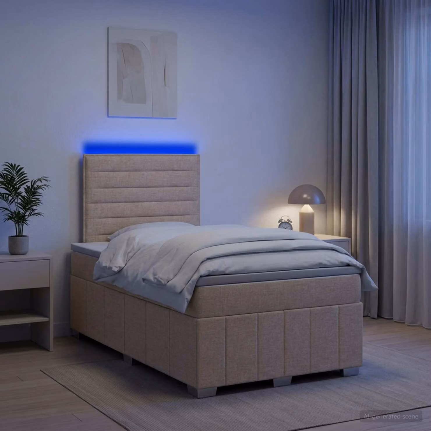 Letto Box Spring vidaXL con Materasso a Molle Pocket e Illuminazione LED, Colore Beige, L/P: 120 x 200 cm