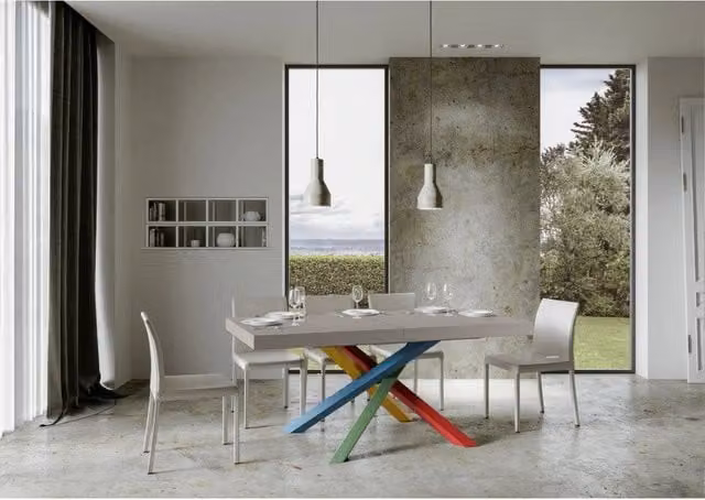 Tavolo allungabile moderno Itamoby Volantis multicolore con piano in laminato e struttura in metallo L: 200/304 cm, P: 90 cm, H: 77 cm