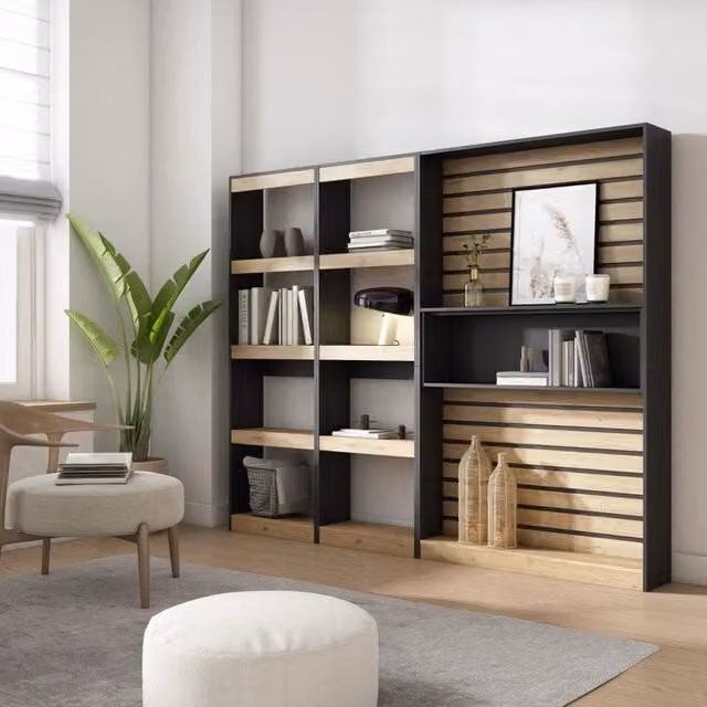 Libreria scaffale, 230x25x186cm, Soggiorno, Ufficio, Per libri, colore Rovere e nero RF2425