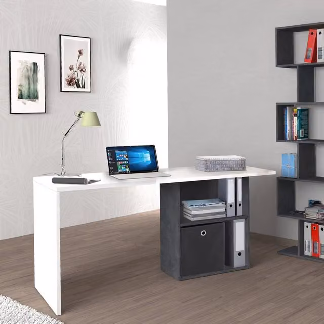 Scrivania DMORA Antioco con 2 Ripiani, Bianco Lucido, L 110 x P 50 x H 75 cm