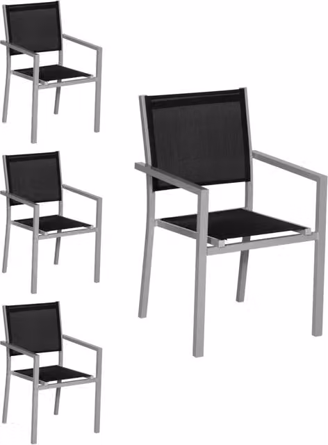 Set di 4 sedie in alluminio grigio - textilene nero