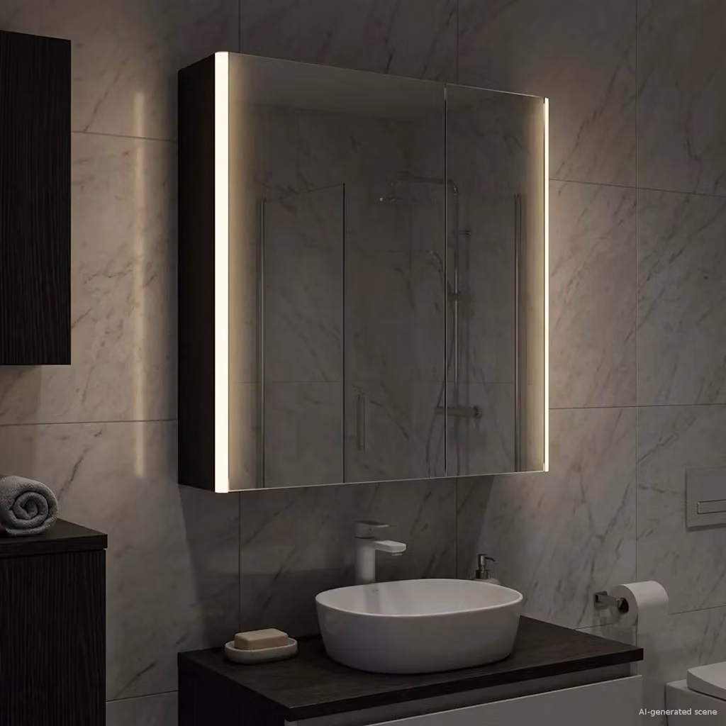 Armadio da bagno con specchio e illuminazione LED DESIGN IN, nero opaco, L: 63,5 cm, P: 15,5 cm, H: 70 cm – 2