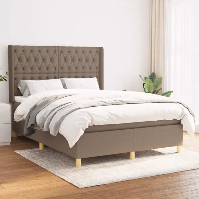 Letto Ibrido vidaXL con Giroletto a Molle e Materasso in Tessuto Beige e Bianco L/P/H: 140 x 200 x 203 cm