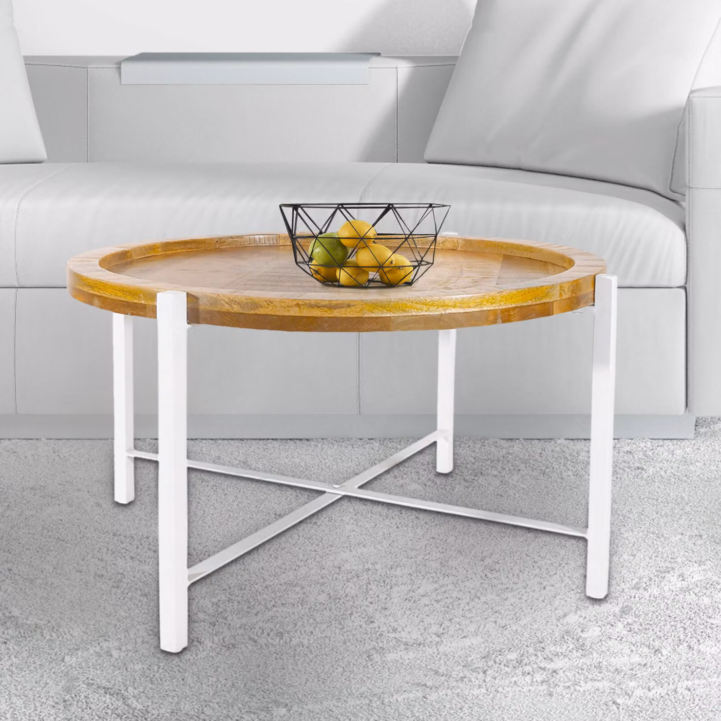 Tavolino ø75cm Tavolino da salotto rotondo Sioux struttura in metallo bianco puro