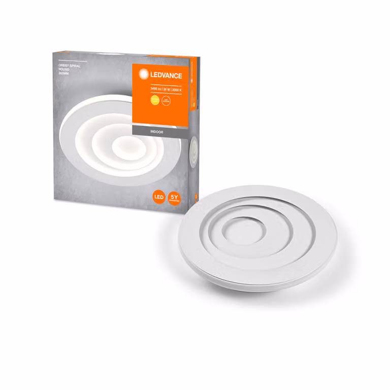 LEDVANCE ORBIS SPIRAL ROUND Plafoniera LED, bianca, 42W, 2400lm, diametro 365mm, distribuzione della luce molto omogenea, luce indiretta, modulo LED integrato, lunga durata, 3000K