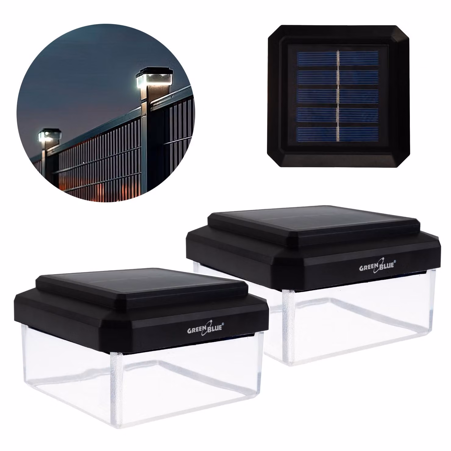 2 lampade solari a LED GreenBlue per pali 80 x 80 mm, copertura a busta, 3200 K, GB127 WW